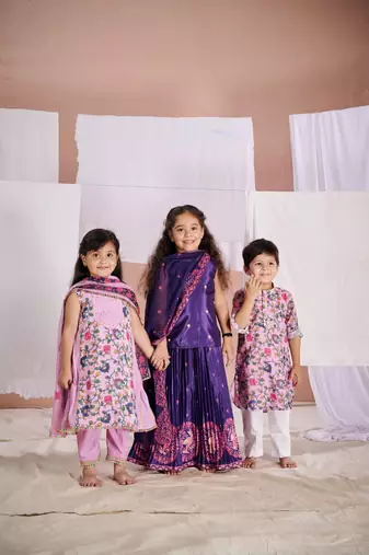 Purple floral print  kalamkari lehenga set