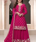 Rani pink chinon silk embroidered Palazzo suit