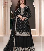 Prachi Desai Black chinon silk embroidered Palazzo suit