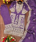 Gorgeous Heavy Chinon Suit With Sequence Embroidered Work