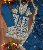 Gorgeous Heavy Chinon Suit With Sequence Embroidered Work