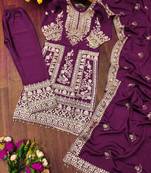 Gorgeous Heavy Chinon Suit With Sequence Embroidered Work