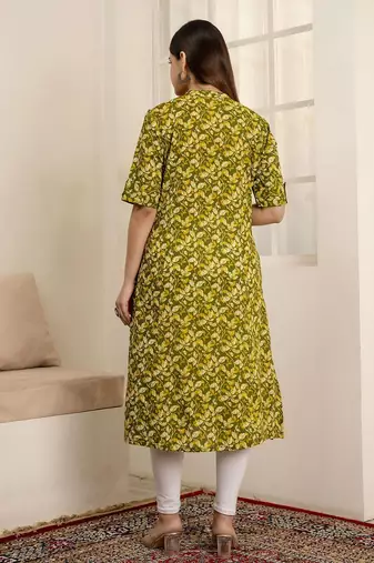  cotton printed a-line mandarin collar kurta