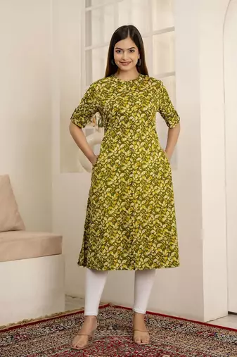  cotton printed a-line mandarin collar kurta