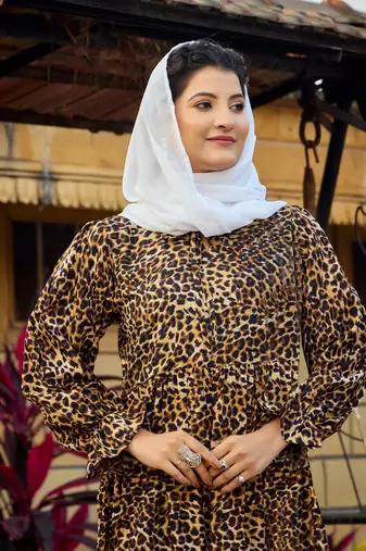 Crepe Self Design Full Sleeve Leopard printed Abaya