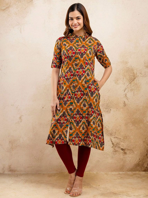  .ethnic motifs printed pure cotton mandarin collar a-line kurta 1