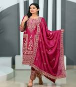 Gorgeous Heavy Chinon  Suit With Sequence Embroidered Work