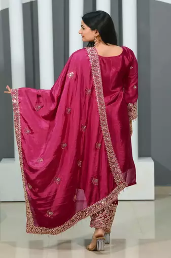  Heavy Chinon Suit With Sequence Embroidered Work