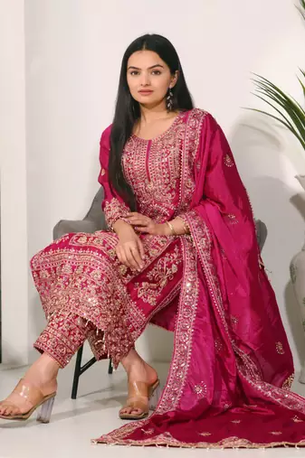  Heavy Chinon Suit With Sequence Embroidered Work