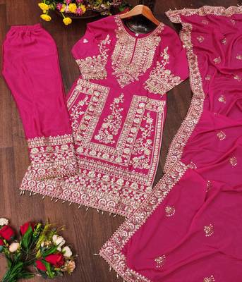  Heavy Chinon Suit With Sequence Embroidered Work 5