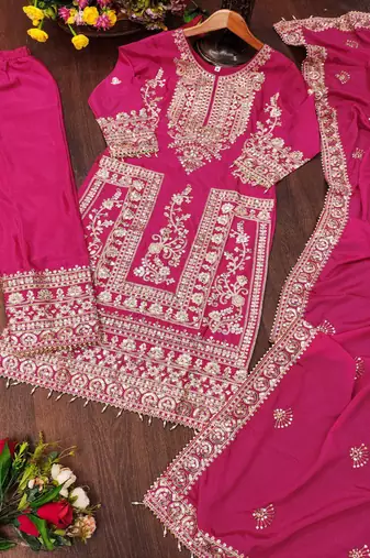  Heavy Chinon Suit With Sequence Embroidered Work