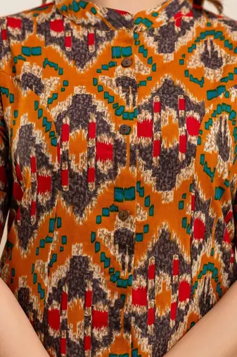  .ethnic motifs printed pure cotton mandarin collar a-line kurta