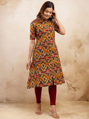  .ethnic motifs printed pure cotton mandarin collar a-line kurta 3