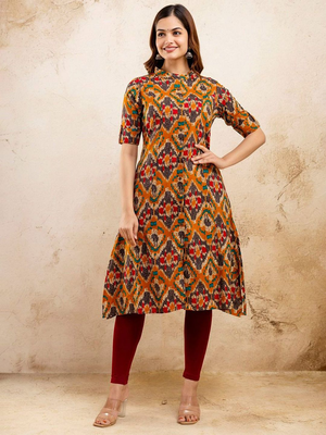  .ethnic motifs printed pure cotton mandarin collar a-line kurta 5