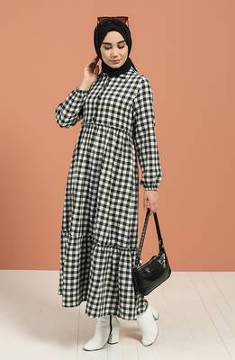 Cotton Black and White Checks Abaya for Casual wear. 2
