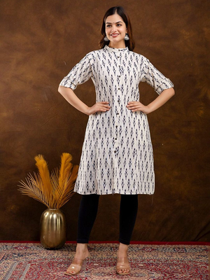  floral printed pure cotton mandarin collar a-line kurta 1