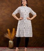 Fashion petals floral printed pure cotton mandarin collar a-line kurta