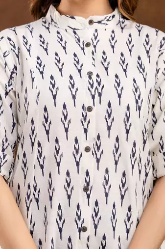  floral printed pure cotton mandarin collar a-line kurta