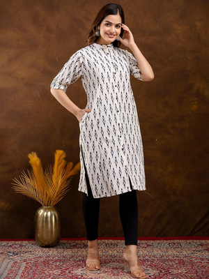  floral printed pure cotton mandarin collar a-line kurta 3