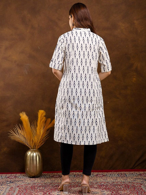  floral printed pure cotton mandarin collar a-line kurta 4