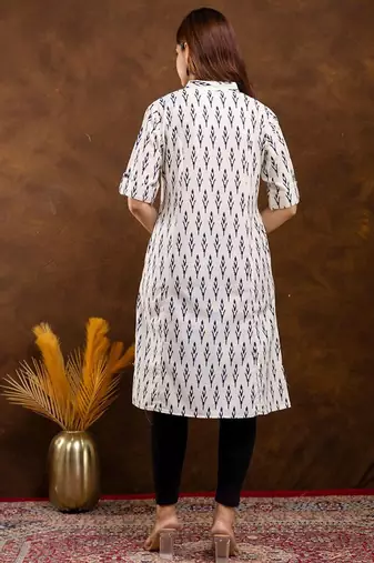  floral printed pure cotton mandarin collar a-line kurta