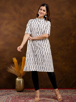  floral printed pure cotton mandarin collar a-line kurta 5