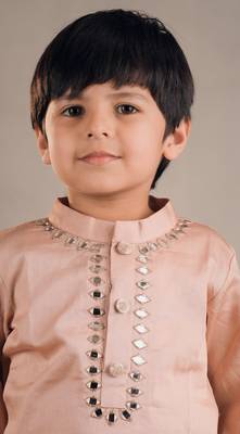 Peach mirror work bird kurta 2