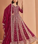 Maroon faux georgette embroidered anarkali suit