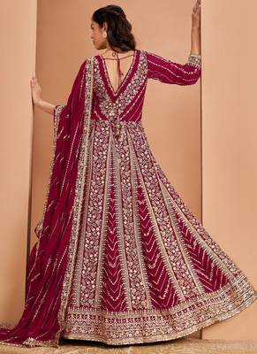 Maroon faux georgette embroidered anarkali suit 2