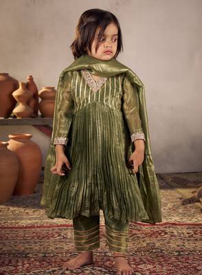 Olive green anarkali set 3