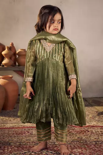 Olive green anarkali set