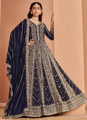Blue faux georgette embroidered anarkali suit 1