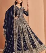Blue faux georgette embroidered anarkali suit