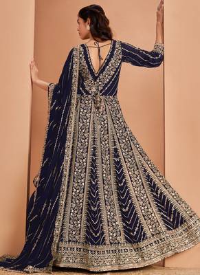 Blue faux georgette embroidered anarkali suit 2
