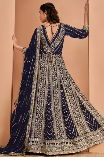Blue faux georgette embroidered anarkali suit