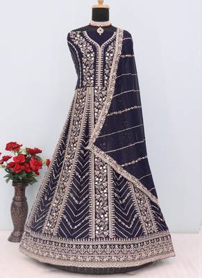 Blue faux georgette embroidered anarkali suit 3