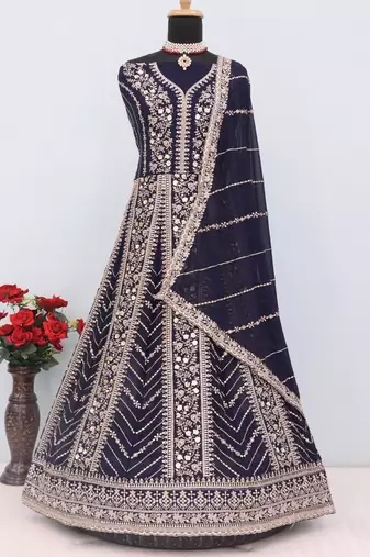 Blue faux georgette embroidered anarkali suit