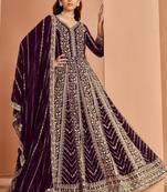 Violet faux georgette embroidered anarkali suit