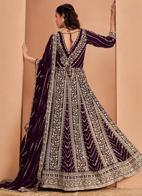 Violet faux georgette embroidered anarkali suit 2