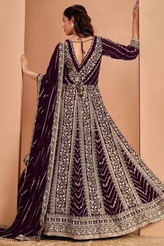Violet faux georgette embroidered anarkali suit