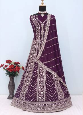 Violet faux georgette embroidered anarkali suit 3