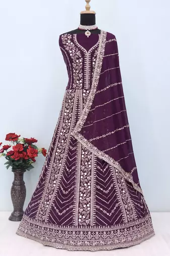 Violet faux georgette embroidered anarkali suit