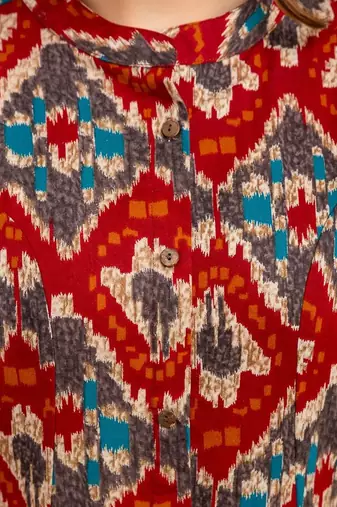  ethnic motifs printed pure cotton mandarin collar a-line kurta