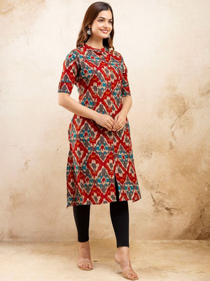  ethnic motifs printed pure cotton mandarin collar a-line kurta 3