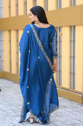 Heavy Chinon Suit With Sequence Embroidered Work