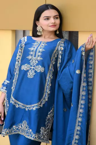 Heavy Chinon Suit With Sequence Embroidered Work