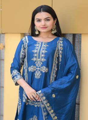 Heavy Chinon Suit With Sequence Embroidered Work 4