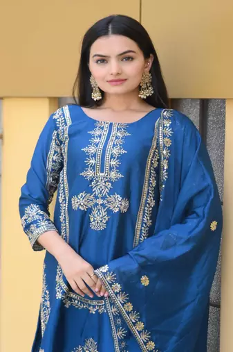 Heavy Chinon Suit With Sequence Embroidered Work