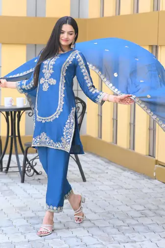 Heavy Chinon Suit With Sequence Embroidered Work