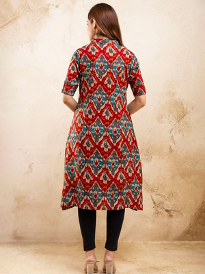 ethnic motifs printed pure cotton mandarin collar a-line kurta 4